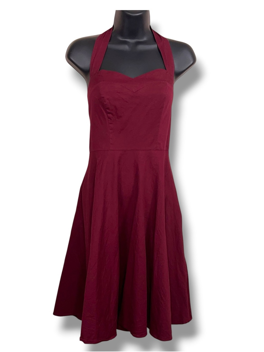 Juniors Medium Burgundy Red Halter Dress Pinup Rockabilly Lace Up Sleeveless